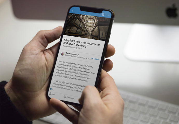 A LinkedIn article shown on an iPhone written for Boughey Distribution's content marketing programme created by Intermedia