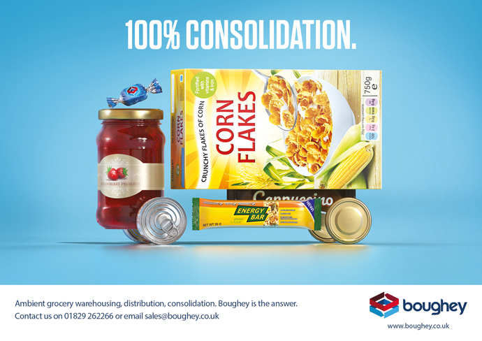 Print advert utilising the 100 percent consolidation grocery truck concept created for Boughey Distribution