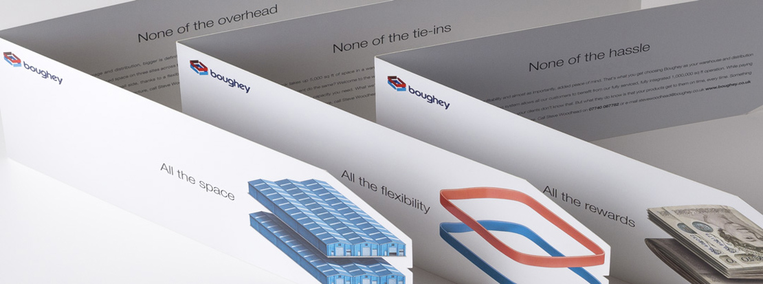 Set of three direct mail pieces designed for a Boughey Distribution direct mail campaign