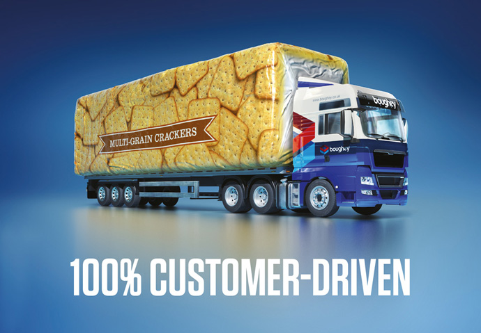 Conceptual advert created for Boughey by Intermedia showing a truck and trailer made from a packet of crackers