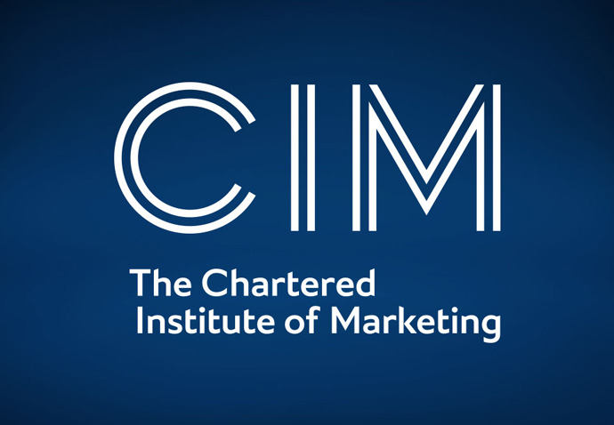 CIM logo Chartered Institute of Marketing logo on blue background