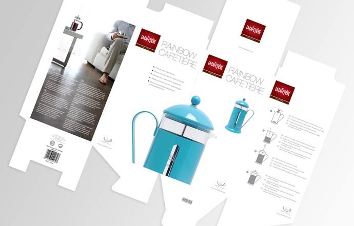 Product packaging design for La Cafetiere's Rainbow Cafetiere created by Intermedia
