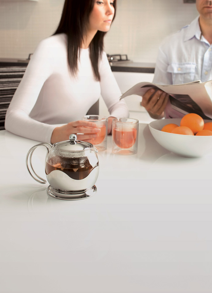 Environmental product photography used in the La Cafetiere ecommerce website design and brochure showing a tea pot