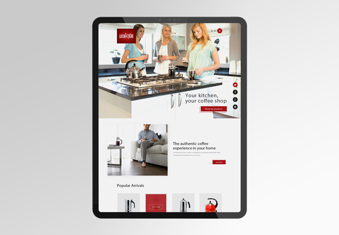 La Cafetiere ecommerce website design shown on iPad