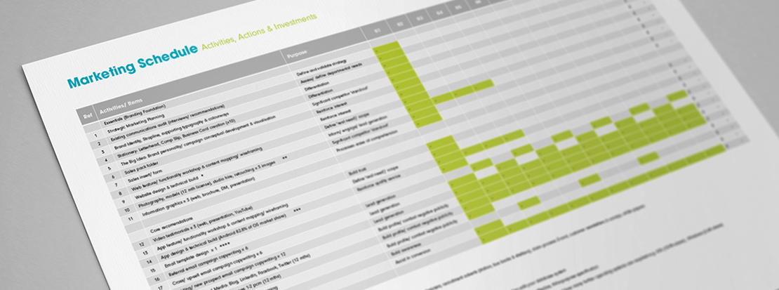 Marketing schedule created for a client by their strategic marketing agency