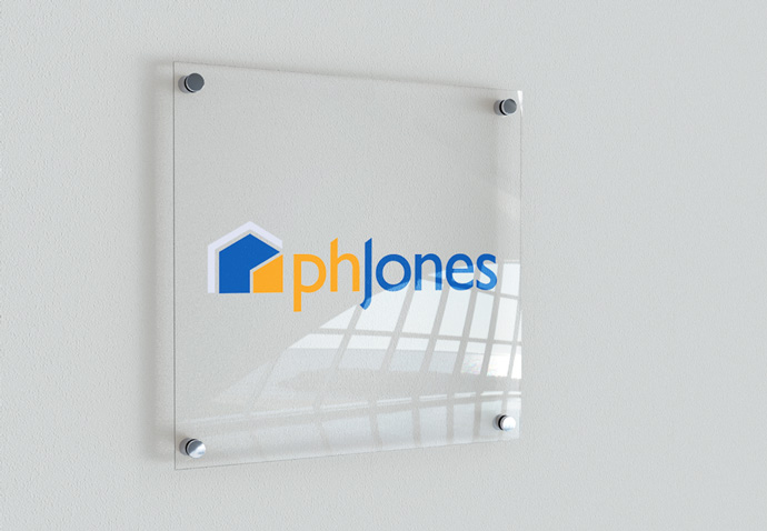 Interior sign showing the new PH Jones logo following their rebrand