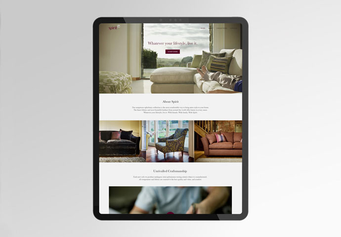 Homepage of the Spirit website designed and built by Intermedia shown on an iPad