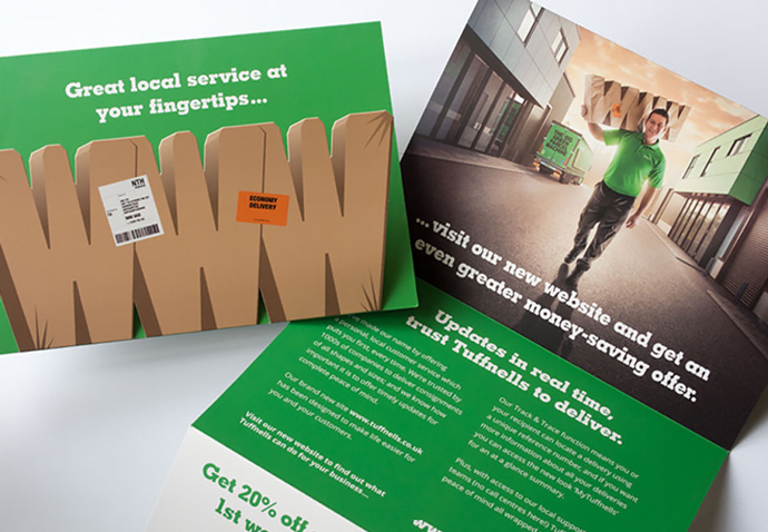 Direct mail piece created by Intermedia to promote the launch of the website they created for Tuffnells Parcels Express