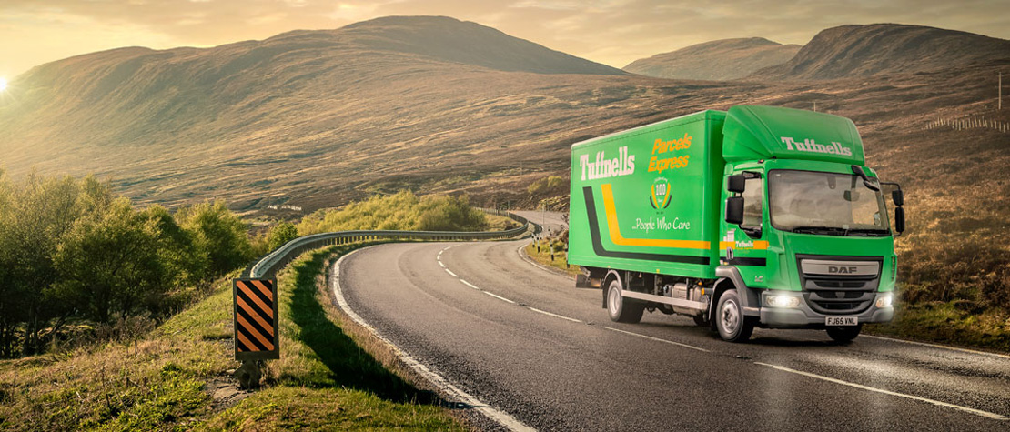 Retouched photograph of a Tuffnells truck on the road created by Intermedia for their new website and other communications 