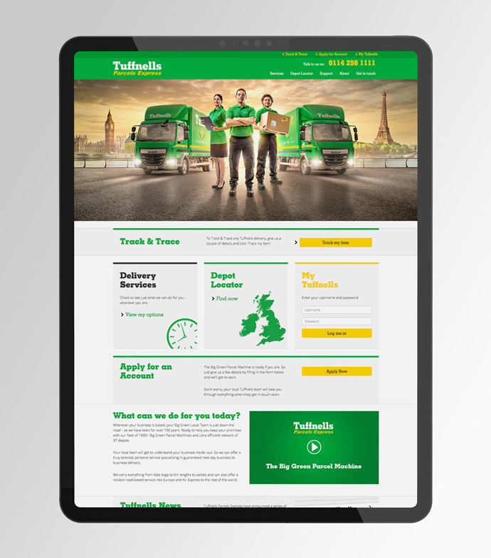 Tuffnells website designed by Intermedia displayed on a mobile device