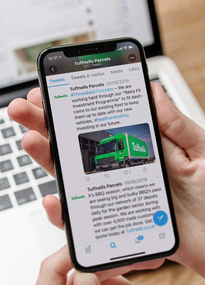 Tuffnells Twitter feed showing social media content created for a marketing campaign. 