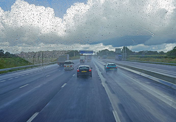 Looking through truck window on UK motorway.