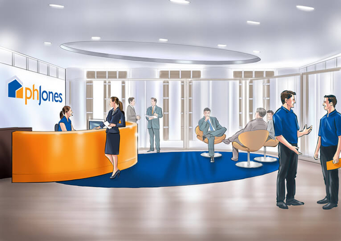 Visualisation of the PH Jones office interior created by Intermedia in the early stages of the rebranding process